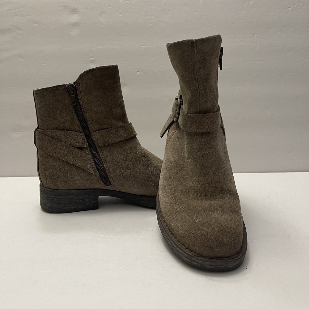 Born Syd Ankle Boots Bootie Taupe Brown Suede Distressed Womens 7.5M Moto Zip
